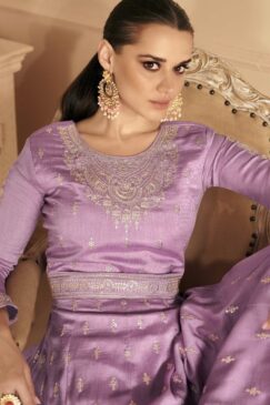 Alternative view of Lilac Silk Embroidered Anarkali Suit