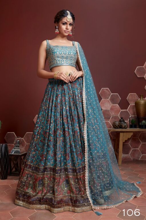 Blue Silk Embroidered Designer Lehenga Choli