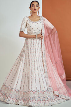 White Embroidered Party Wear Lehenga Choli