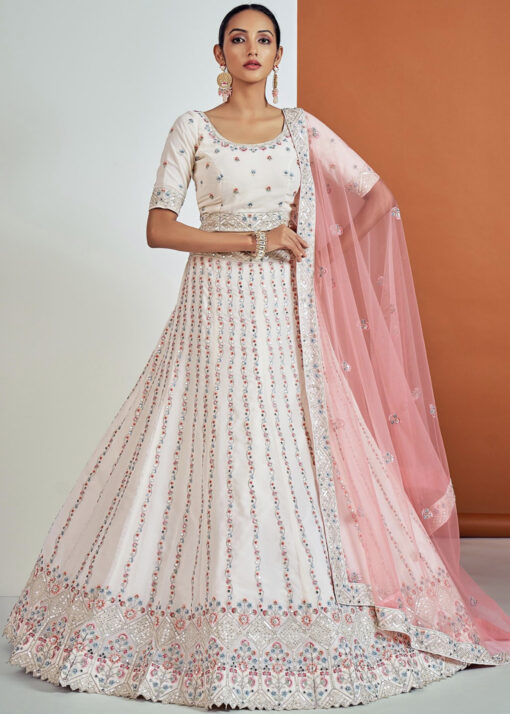 White Embroidered Party Wear Lehenga Choli
