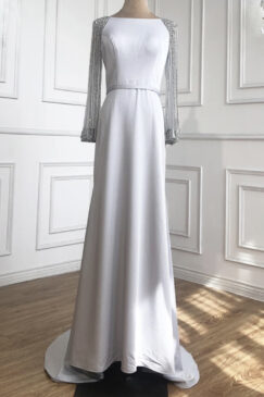 Grey White Diamond Sleeve Wedding Dress