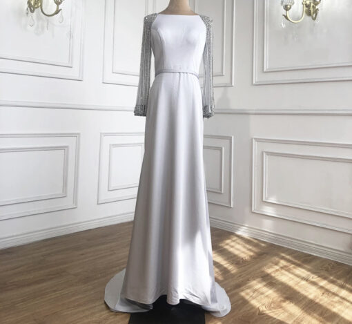 Grey White Diamond Sleeve Wedding Dress