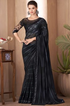 Black Embroidered Border Party Wear Saree
