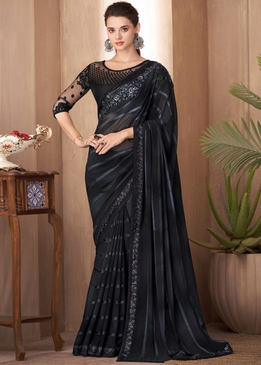 Black Embroidered Border Party Wear Saree