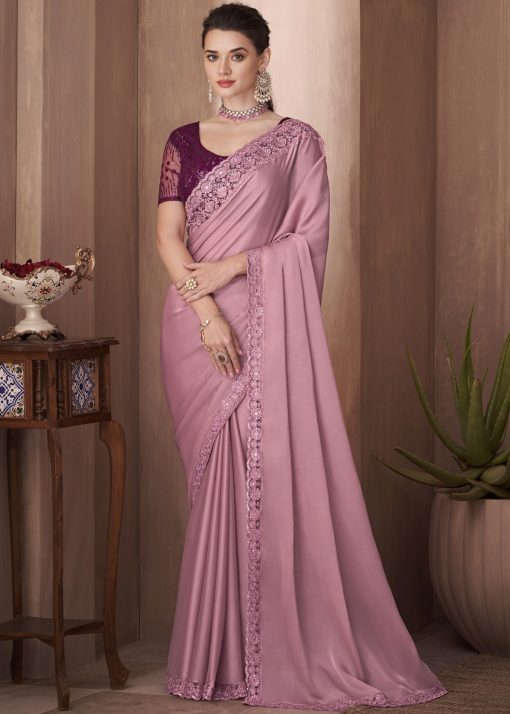 Pink Embroidered Border Party Wear Saree