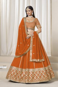 Orange Color Beautiful Partywear Lehenga Choli in Art Silk Fabric