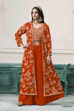 Orange Color Beautiful Partywear Top BLouse Plazo in Georgette Fabric
