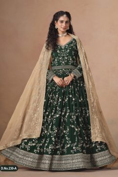 Green Color Beautiful Anarkali Dress in Georgette Fabric