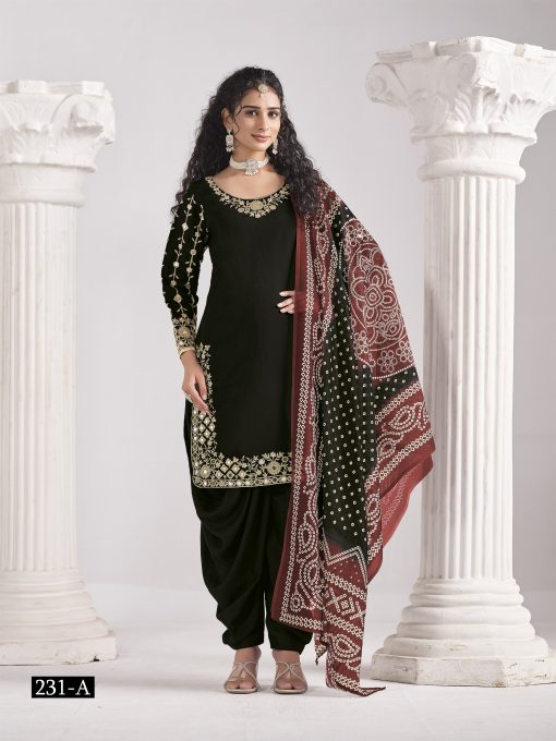 black Color Patiala Dress in Roman Silk Fabric