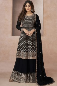 Black Embroidered Palazzo Suit
