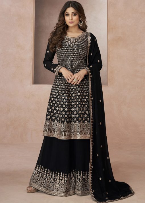 Black Embroidered Palazzo Suit