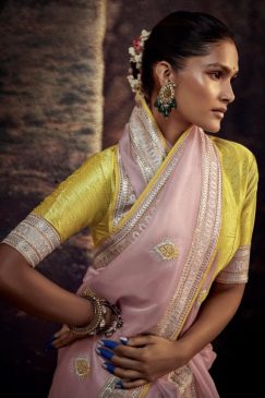 Alternative view of Pink Fancy Fabric Embroidered Wedding Saree