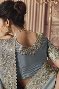 Alternative view of Grey Blue Fancy Silk Wedding Party Wear Saree