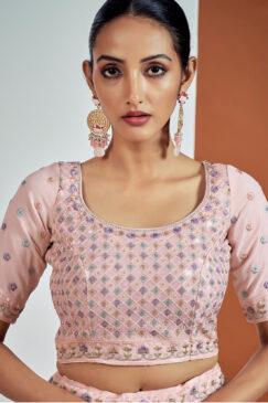 Alternative view of Peach Embroidered Party Wear Lehenga Choli