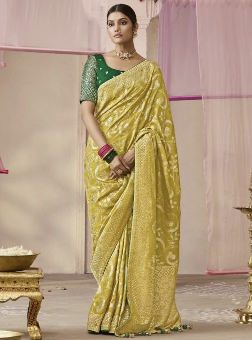 Yellow Embroidered Wedding Saree
