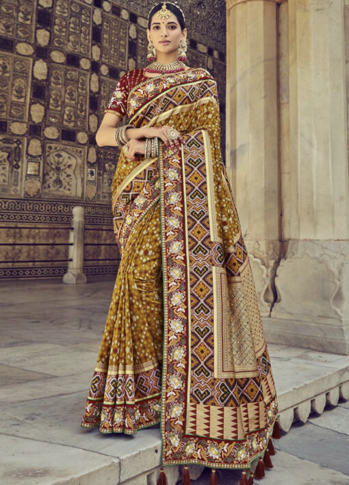 Brown Heavy Patola Silk Embroidered Saree