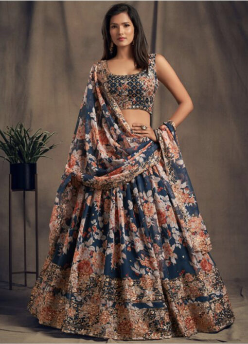 Dove Blue Organza Sangeet Lehenga Choli