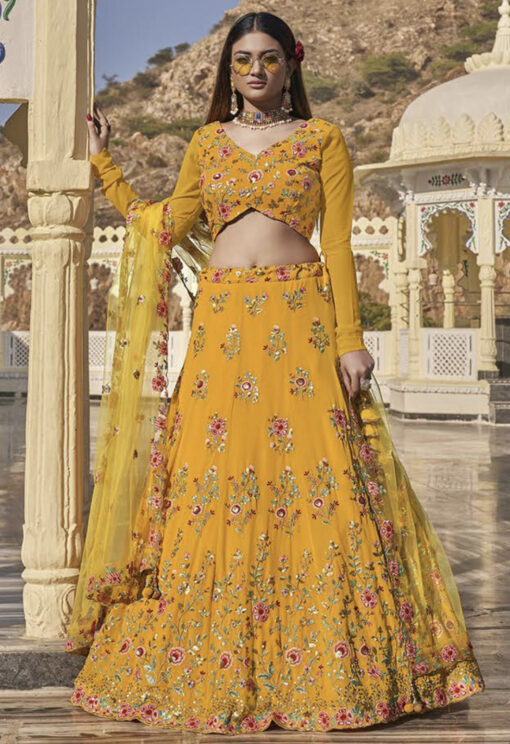 Mustard Georgette Party Wear Lehenga Choli