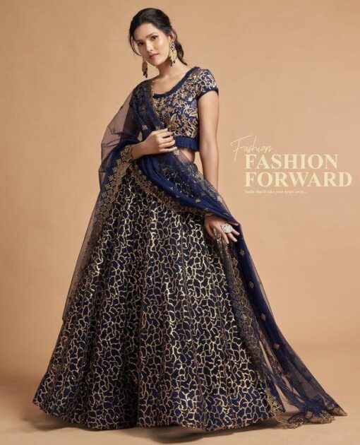 Navy Blue Net Sangeet Lehenga