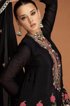 Alternative view of Black Embroidered Gharara Style Suit