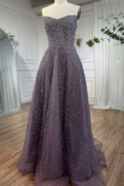 Purple Elegant Beaded Formal Evening Gown