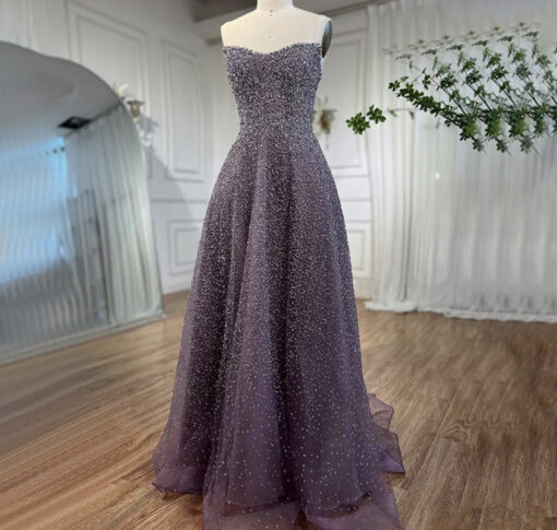 Purple Elegant Beaded Formal Evening Gown
