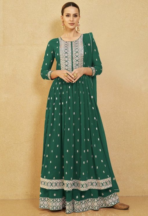 Green Georgette Anarkali Palazzo Suit