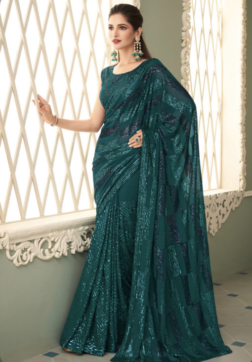 Green Fancy Sequence Saree