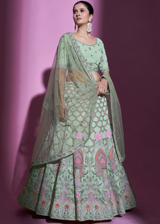 Light Green Embroidered Bridal Lehenga Choli