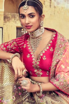 Alternative view of Beige Gold Silk Bridal Lehenga Choli