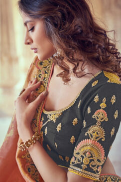 Alternative view of Grey Silk Embroidered Bridal Lehenga Choli
