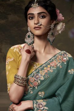 Alternative view of Turquoise Embroidered Wedding Saree