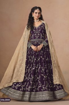 Purple Color Beautiful Anarkali Dress in Georgette Fabric