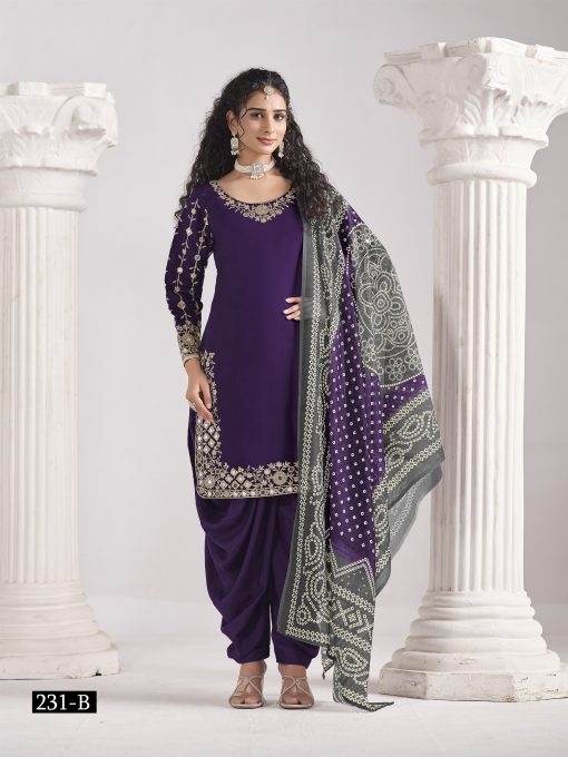 Purple Color Patiala Dress in Roman Silk Fabric