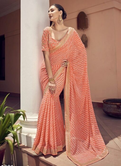 Peach Georgette Designer Saree