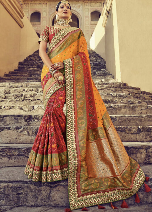 Red Heavy Patola Silk Embroidered Saree