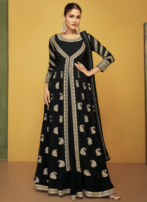 Black Embroidered Anarkali Suit With Jacket