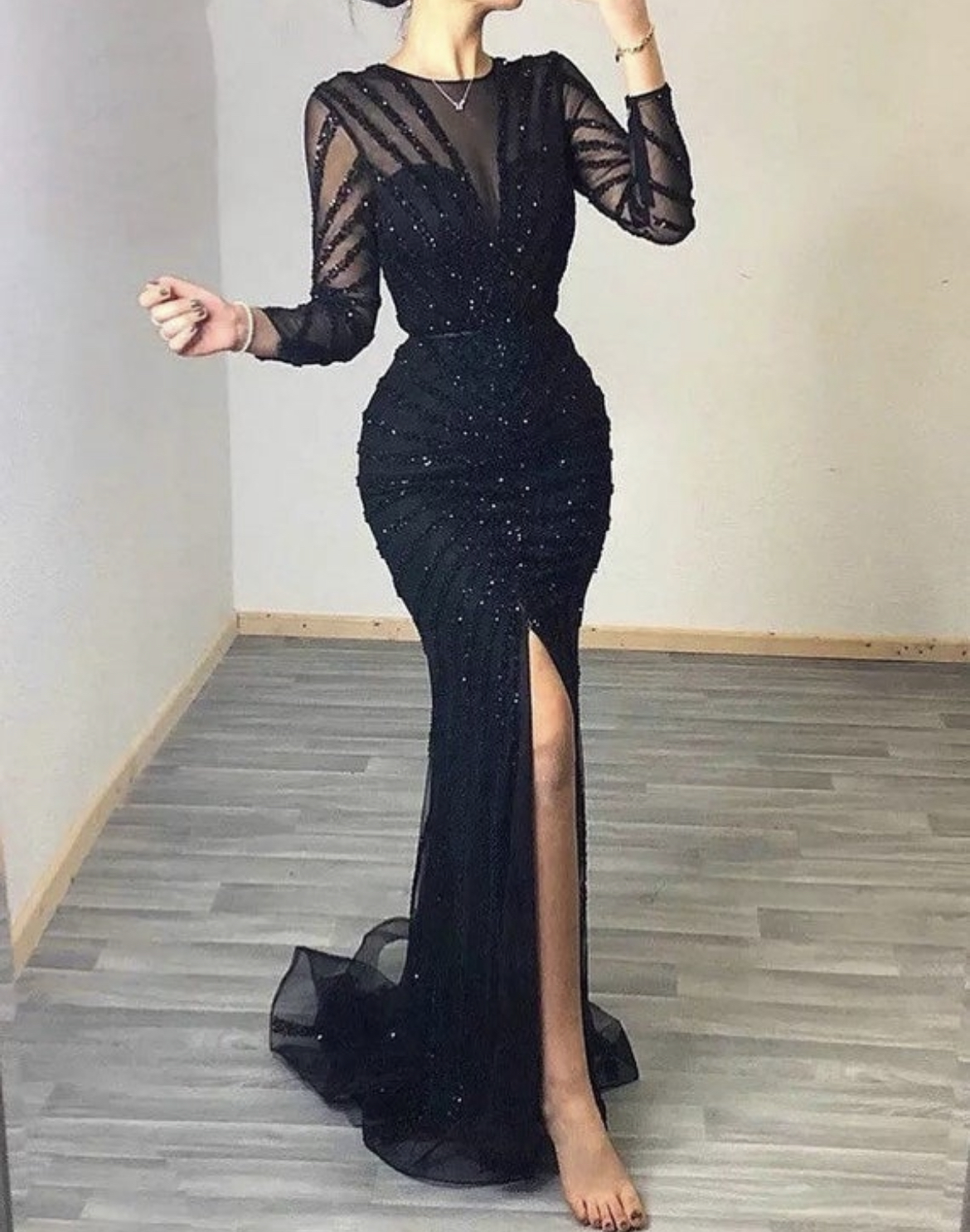 Unique Black High Neck Tulle Long Prom Dress, Black Evening Dress – shopluu