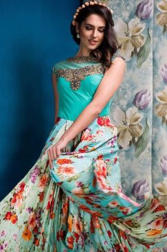 Alternative view of Sea Green Floral Print Frock Style Designer Gown
