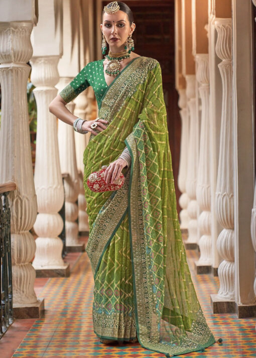 Green Bandhej Style Georgette Saree