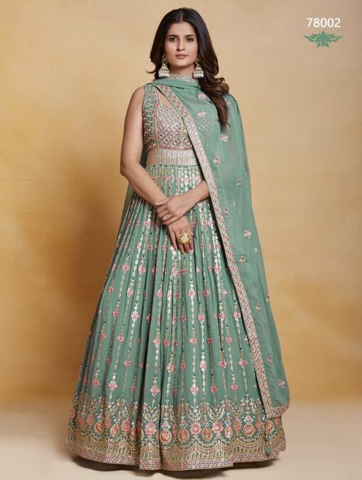 Sea Green Georgette Embroidered Anarkali Suit