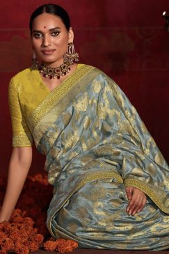 Alternative view of Grey Banarasi Silk Embroidered Wedding Saree