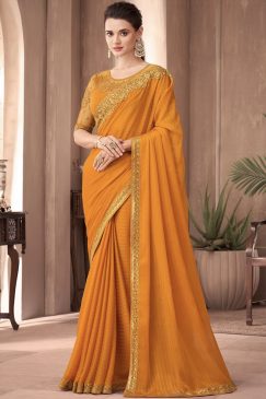 Mustard Embroidered Border Party Wear Saree