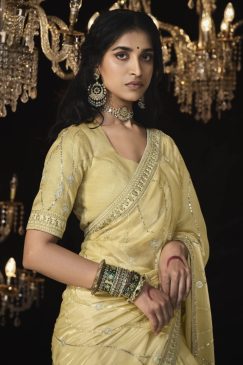 Alternative view of Yellow Fancy Embroidered Wedding Saree