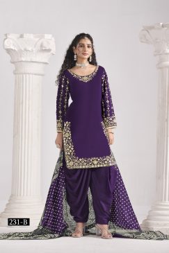 Alternative view of Purple Color Patiala Dress in Roman Silk Fabric