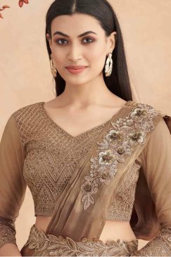 Alternative view of Brown Lehenga Style Saree With Belt