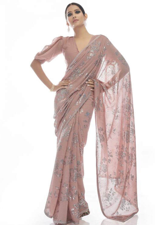 Peach Georgette Party Saree