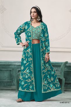 Rama morptich Color Beautiful Partywear Top BLouse Plazo in Georgette Fabric