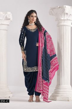 Blue Color Patiala Dress in Roman Silk Fabric