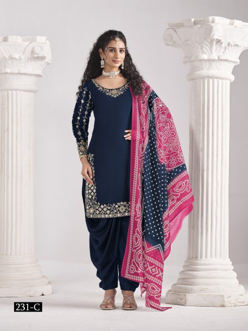 Blue Color Patiala Dress in Roman Silk Fabric
